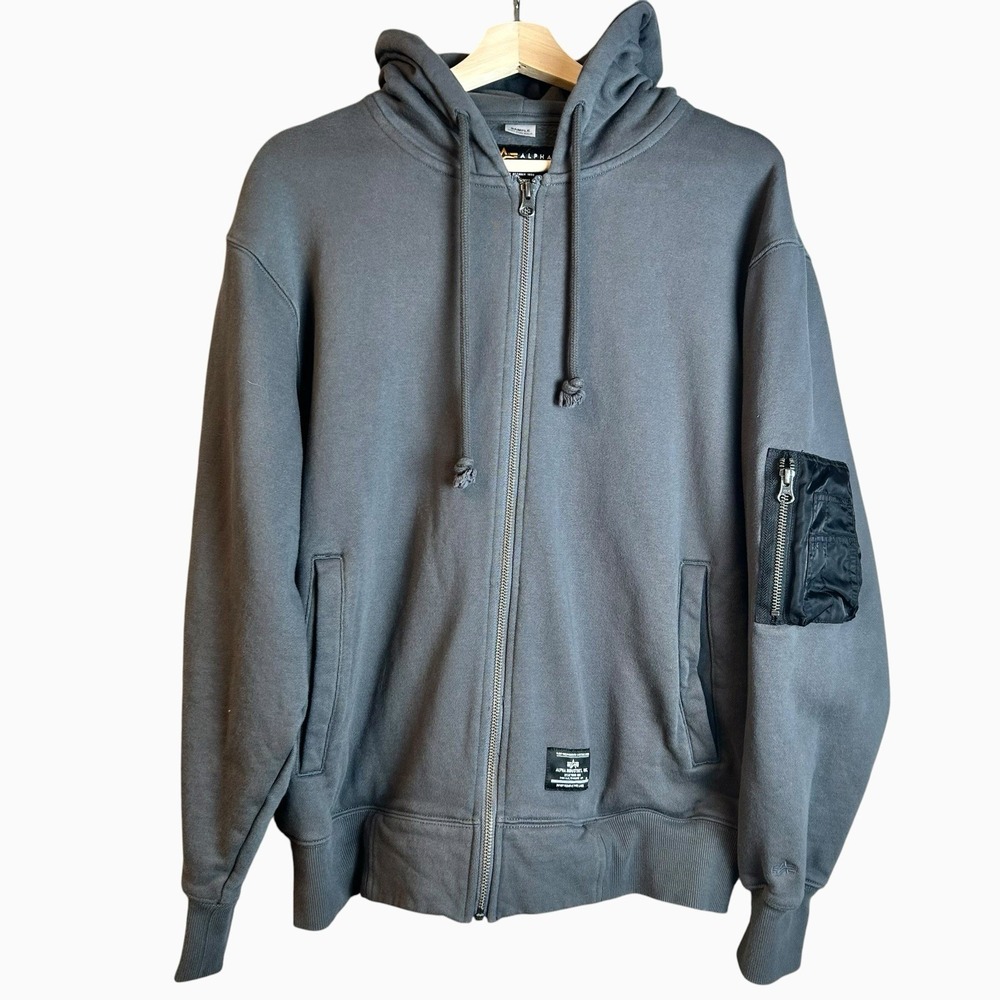 Alpha Industries Tactical Hoodie Size L Grey Olive Full-Zip Sample Military RARE